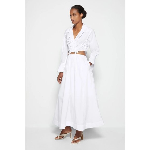 JONATHAN SIMKHAI Alex Pleated Cut Out Dress in White Medium New Nwt Shirtdress - Picture 15 of 15